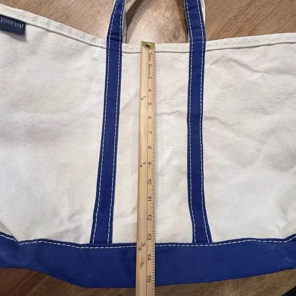 Vtg Lands End Heavy Canvas Tote Large Blue Trim USA - Picture 6 of 16